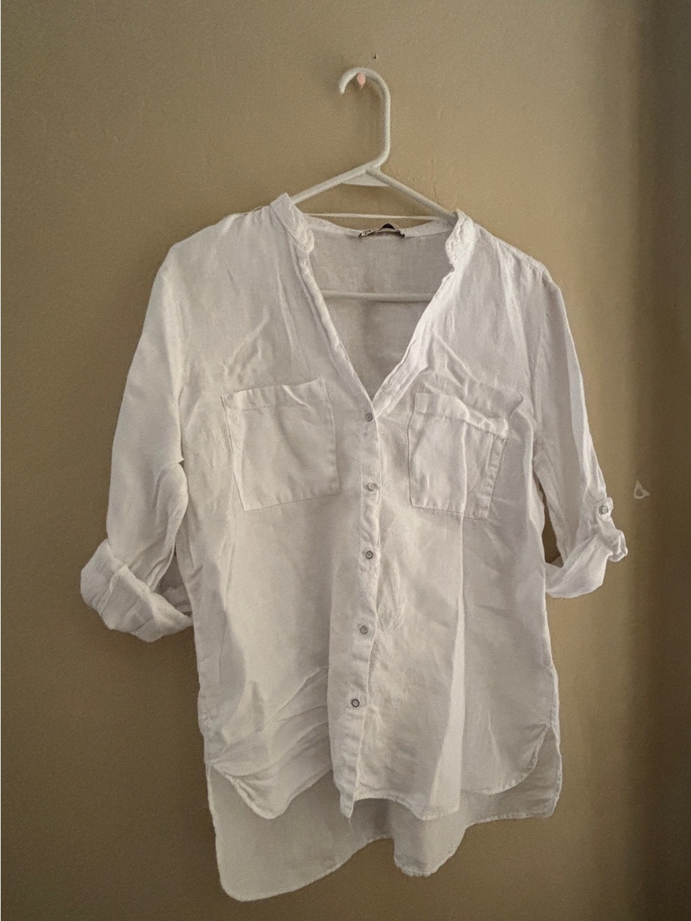 Zara 100% Linen White Button Up Shirt ~ Women’s Large - Picture 2 of 16